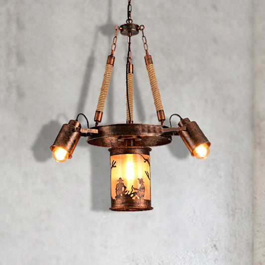 Cylinder Metal Chandelier Light Vintage 4/7 Light Dining Room Pendant Lighting in Weathered Copper 4 Weathered Copper Clearhalo 'Cast Iron' 'Ceiling Lights' 'Chandeliers' 'Industrial Chandeliers' 'Industrial' 'Metal' 'Middle Century Chandeliers' 'Rustic Chandeliers' 'Tiffany' Lighting' 209760