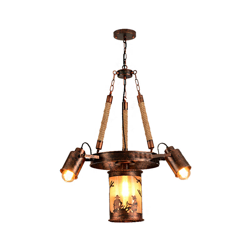 Cylinder Metal Chandelier Light Vintage 4/7 Light Dining Room Pendant Lighting in Weathered Copper Clearhalo 'Cast Iron' 'Ceiling Lights' 'Chandeliers' 'Industrial Chandeliers' 'Industrial' 'Metal' 'Middle Century Chandeliers' 'Rustic Chandeliers' 'Tiffany' Lighting' 209761