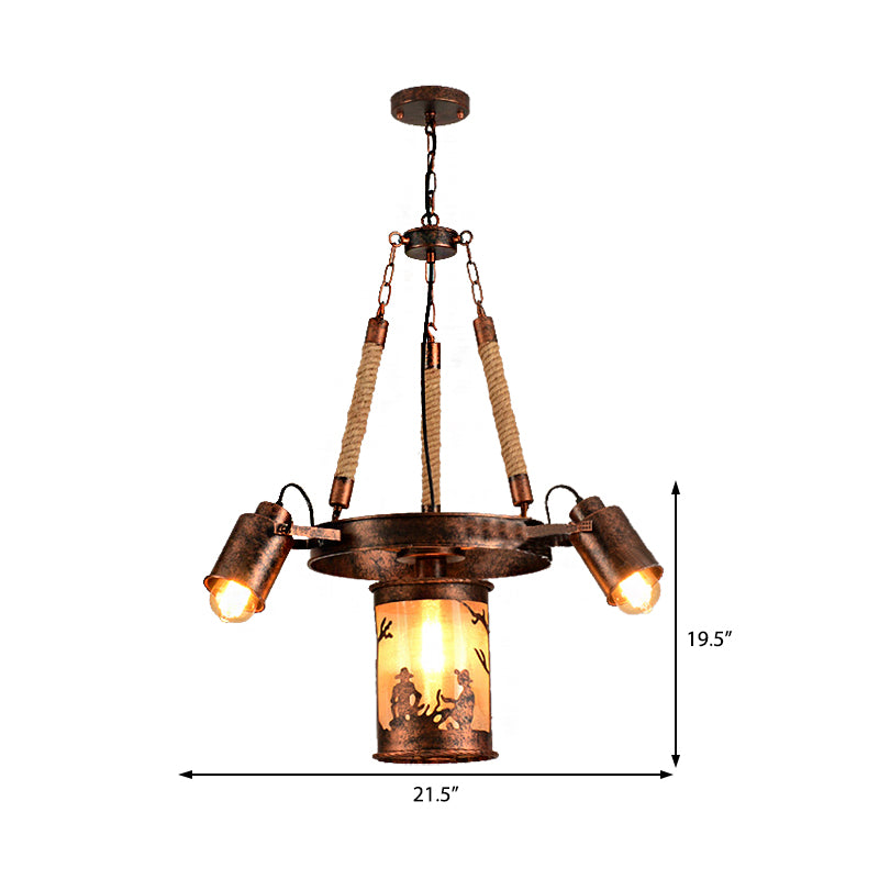 Cylinder Metal Chandelier Light Vintage 4/7 Light Dining Room Pendant Lighting in Weathered Copper Clearhalo 'Cast Iron' 'Ceiling Lights' 'Chandeliers' 'Industrial Chandeliers' 'Industrial' 'Metal' 'Middle Century Chandeliers' 'Rustic Chandeliers' 'Tiffany' Lighting' 209762