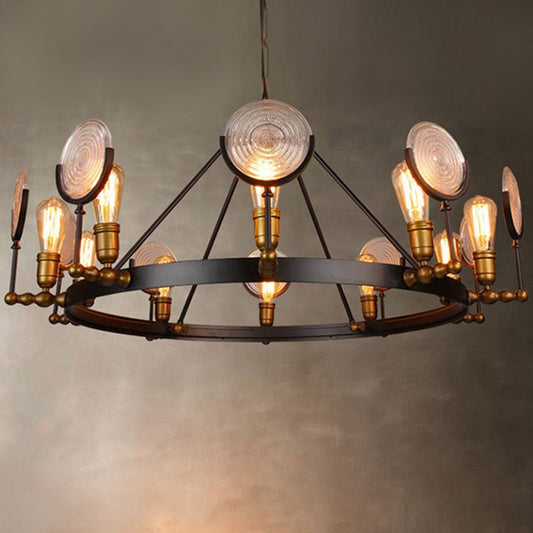 Round Clear Textured Glass Chandelier Lighting Industrial 6/8 Light Dining Room Pendant Lighting in Brass 8 Brass Clearhalo 'Cast Iron' 'Ceiling Lights' 'Chandeliers' 'Industrial Chandeliers' 'Industrial' 'Metal' 'Middle Century Chandeliers' 'Rustic Chandeliers' 'Tiffany' Lighting' 209763