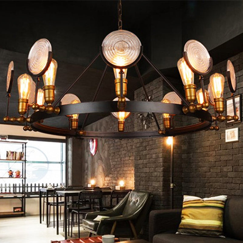 Round Clear Textured Glass Chandelier Lighting Industrial 6/8 Light Dining Room Pendant Lighting in Brass Clearhalo 'Cast Iron' 'Ceiling Lights' 'Chandeliers' 'Industrial Chandeliers' 'Industrial' 'Metal' 'Middle Century Chandeliers' 'Rustic Chandeliers' 'Tiffany' Lighting' 209764