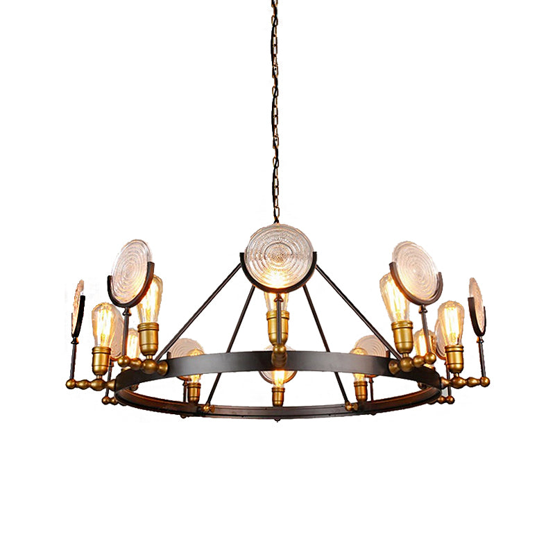 Round Clear Textured Glass Chandelier Lighting Industrial 6/8 Light Dining Room Pendant Lighting in Brass Clearhalo 'Cast Iron' 'Ceiling Lights' 'Chandeliers' 'Industrial Chandeliers' 'Industrial' 'Metal' 'Middle Century Chandeliers' 'Rustic Chandeliers' 'Tiffany' Lighting' 209765