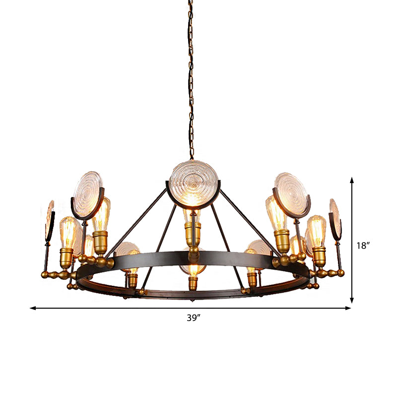 Round Clear Textured Glass Chandelier Lighting Industrial 6/8 Light Dining Room Pendant Lighting in Brass Clearhalo 'Cast Iron' 'Ceiling Lights' 'Chandeliers' 'Industrial Chandeliers' 'Industrial' 'Metal' 'Middle Century Chandeliers' 'Rustic Chandeliers' 'Tiffany' Lighting' 209766