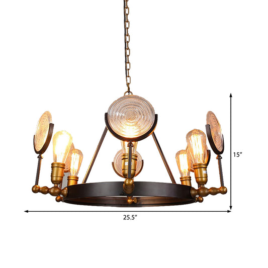 Round Clear Textured Glass Chandelier Lighting Industrial 6/8 Light Dining Room Pendant Lighting in Brass Clearhalo 'Cast Iron' 'Ceiling Lights' 'Chandeliers' 'Industrial Chandeliers' 'Industrial' 'Metal' 'Middle Century Chandeliers' 'Rustic Chandeliers' 'Tiffany' Lighting' 209771