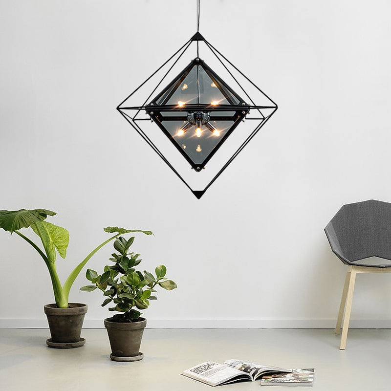 Contemporary Polygon Ceiling Pendant Light Amber/Smoke Gray Glass 1 Light Dining Room Suspension Light, 8"/16" Wide Smoke Gray Clearhalo 'Ceiling Lights' 'Chandeliers' 'Glass shade' 'Glass' 'Modern Pendants' 'Modern' 'Pendant Lights' 'Pendants' Lighting' 209804