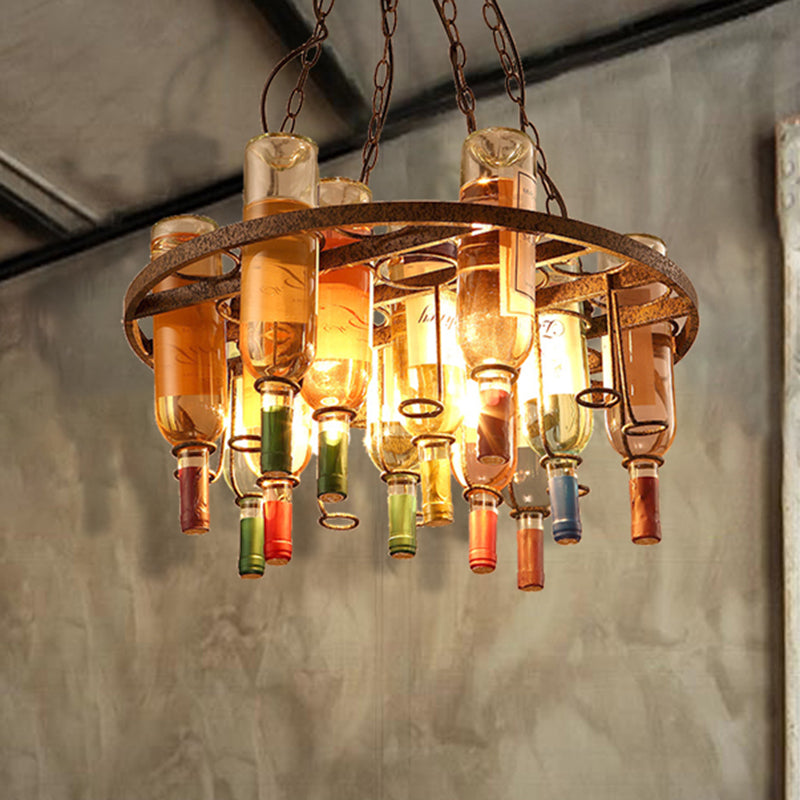 Metal 1/2/3 Lights Rust Dining Room Hanging Light Kit Industrial Round/Square/Rectangle Pendant Lighting Rust Round Clearhalo 'Ceiling Lights' 'Chandeliers' 'Glass shade' 'Glass' 'Industrial Chandeliers' 'Industrial' 'Middle Century Chandeliers' 'Tiffany' Lighting' 209812