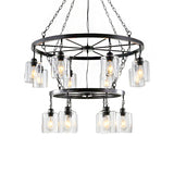 Cylinder Dining Room Ceiling Chandelier Industrial Clear Glass 6/14 Light Black Hanging Fixture with Chain Clearhalo 'Ceiling Lights' 'Chandeliers' 'Glass shade' 'Glass' 'Industrial Chandeliers' 'Industrial' 'Middle Century Chandeliers' 'Tiffany' Lighting' 209826