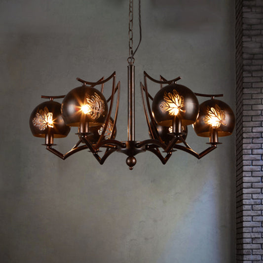 6 Light Ceiling Light Vintage Bubbled Etched Metal Hanging Chandelier in Rust for Dining Room Rust A Clearhalo 'Cast Iron' 'Ceiling Lights' 'Chandeliers' 'Industrial Chandeliers' 'Industrial' 'Metal' 'Middle Century Chandeliers' 'Rustic Chandeliers' 'Tiffany' Lighting' 209832