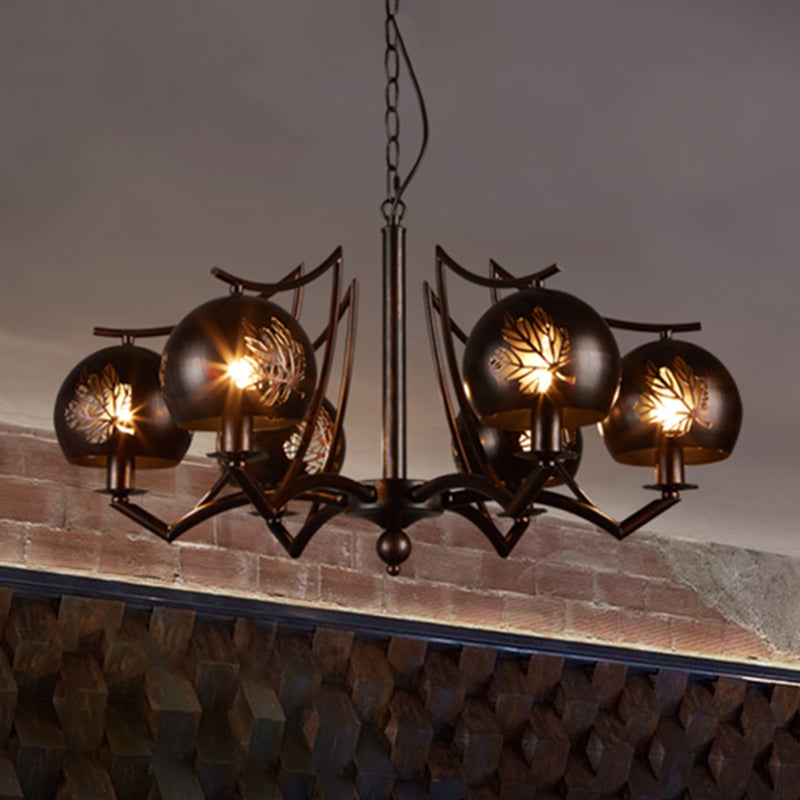 6 Light Ceiling Light Vintage Bubbled Etched Metal Hanging Chandelier in Rust for Dining Room Clearhalo 'Cast Iron' 'Ceiling Lights' 'Chandeliers' 'Industrial Chandeliers' 'Industrial' 'Metal' 'Middle Century Chandeliers' 'Rustic Chandeliers' 'Tiffany' Lighting' 209833