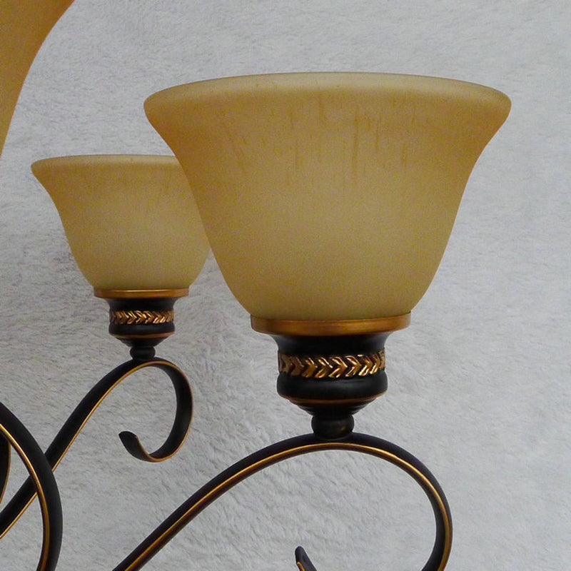 5 Lights Beige Frosted Glass Hanging Chandelier Traditional Black Bell Corridor Pendant Light Fixture Clearhalo 'Ceiling Lights' 'Chandeliers' Lighting' options 209844