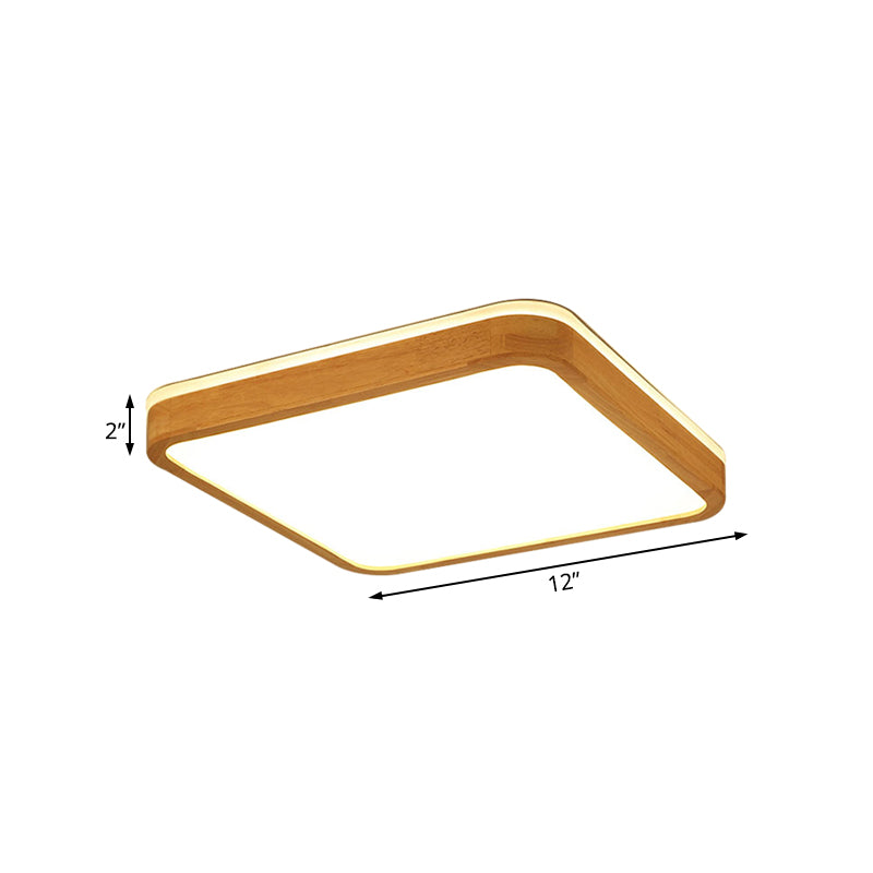 Square/Rectangle Wood Flush Mount Lamp Modern Led 12"/16"/19.5" Wide Beige Flush Mount Ceiling Light Fixture with Frosted Diffuser in Natural Light Clearhalo 'Ceiling Lights' 'Close To Ceiling Lights' 'Close to ceiling' 'Flush mount' Lighting' 209850