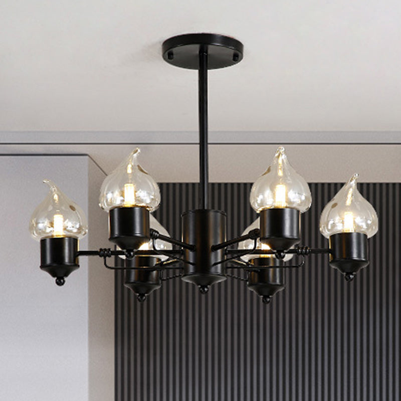 Clear Glass Cylinder Hanging Chandelier Industrial 3/6 Light Living Room Pendant Light with Round Canopy 6 Black Clearhalo 'Cast Iron' 'Ceiling Lights' 'Chandeliers' 'Industrial Chandeliers' 'Industrial' 'Metal' 'Middle Century Chandeliers' 'Rustic Chandeliers' 'Tiffany' Lighting' 209860