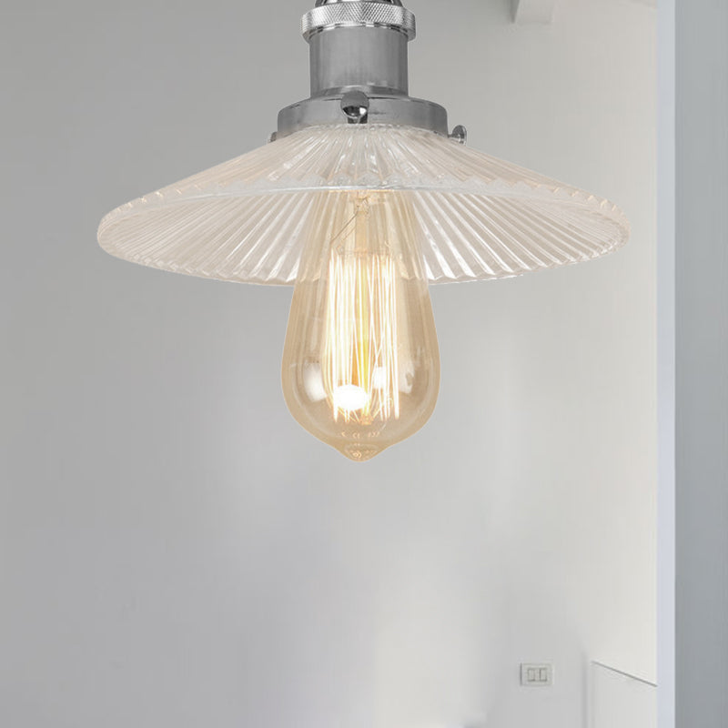 Cone Ribbed Glass Semi Mount Lighting Industrial 1 Bulb Living Room Ceiling Light in Black/Brass/Copper Clearhalo 'Ceiling Lights' 'Close To Ceiling Lights' 'Close to ceiling' 'Flush mount' 'Industrial Flush Mount' Lighting' 209878