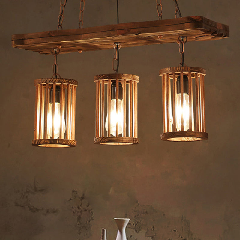 Cylinder Shade Wooden Light Chandelier Industrial 2/3 Light Dining Room Ceiling Lamp Clearhalo 'Ceiling Lights' 'Industrial Pendants' 'Industrial' 'Middle Century Pendants' 'Pendant Lights' 'Pendants' 'Tiffany' Lighting' 209904