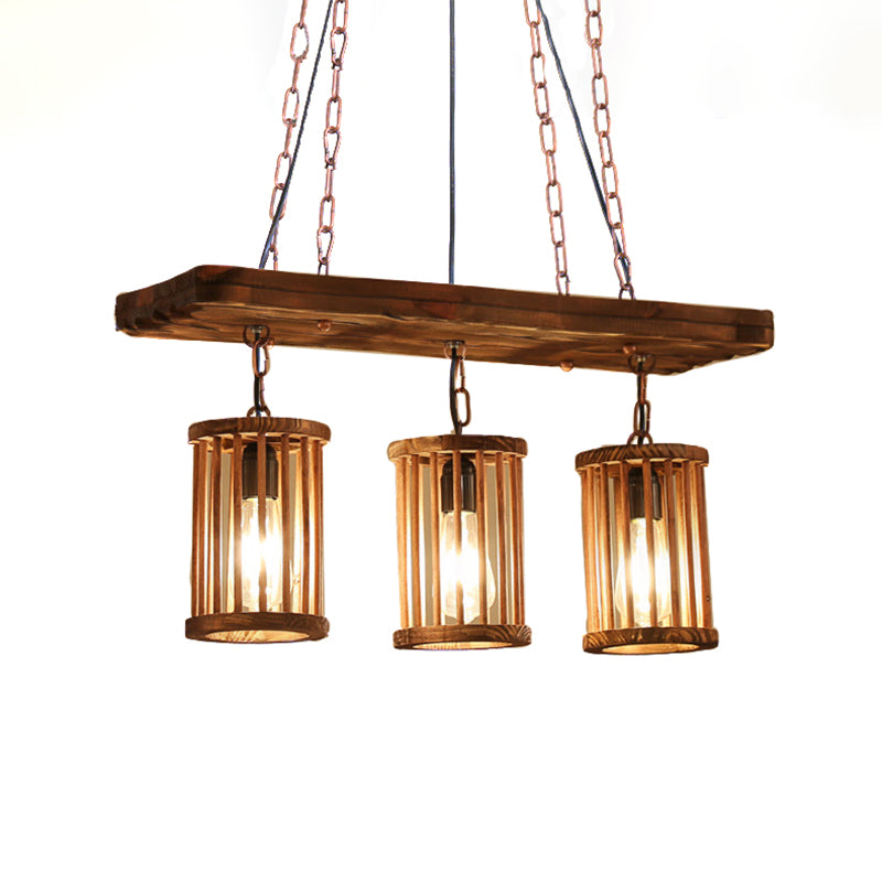 Cylinder Shade Wooden Light Chandelier Industrial 2/3 Light Dining Room Ceiling Lamp Clearhalo 'Ceiling Lights' 'Industrial Pendants' 'Industrial' 'Middle Century Pendants' 'Pendant Lights' 'Pendants' 'Tiffany' Lighting' 209905