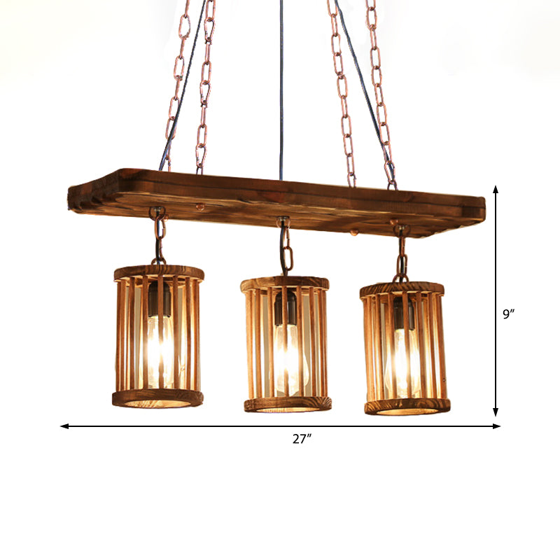Cylinder Shade Wooden Light Chandelier Industrial 2/3 Light Dining Room Ceiling Lamp Clearhalo 'Ceiling Lights' 'Industrial Pendants' 'Industrial' 'Middle Century Pendants' 'Pendant Lights' 'Pendants' 'Tiffany' Lighting' 209906