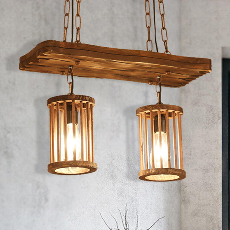 Cylinder Shade Wooden Light Chandelier Industrial 2/3 Light Dining Room Ceiling Lamp Clearhalo 'Ceiling Lights' 'Industrial Pendants' 'Industrial' 'Middle Century Pendants' 'Pendant Lights' 'Pendants' 'Tiffany' Lighting' 209907