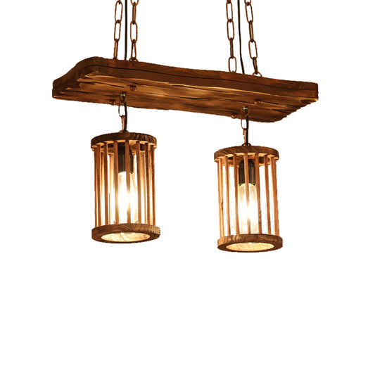 Cylinder Shade Wooden Light Chandelier Industrial 2/3 Light Dining Room Ceiling Lamp Clearhalo 'Ceiling Lights' 'Industrial Pendants' 'Industrial' 'Middle Century Pendants' 'Pendant Lights' 'Pendants' 'Tiffany' Lighting' 209909
