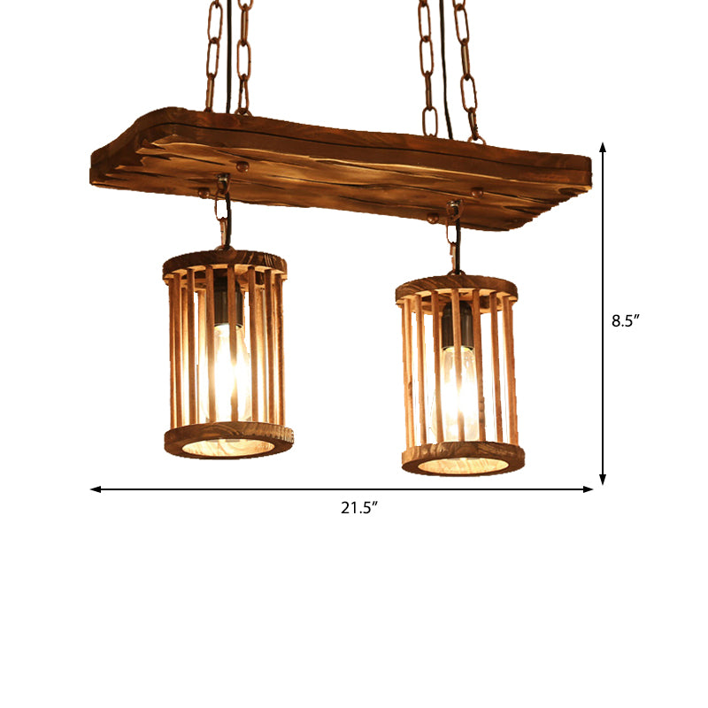 Cylinder Shade Wooden Light Chandelier Industrial 2/3 Light Dining Room Ceiling Lamp Clearhalo 'Ceiling Lights' 'Industrial Pendants' 'Industrial' 'Middle Century Pendants' 'Pendant Lights' 'Pendants' 'Tiffany' Lighting' 209910