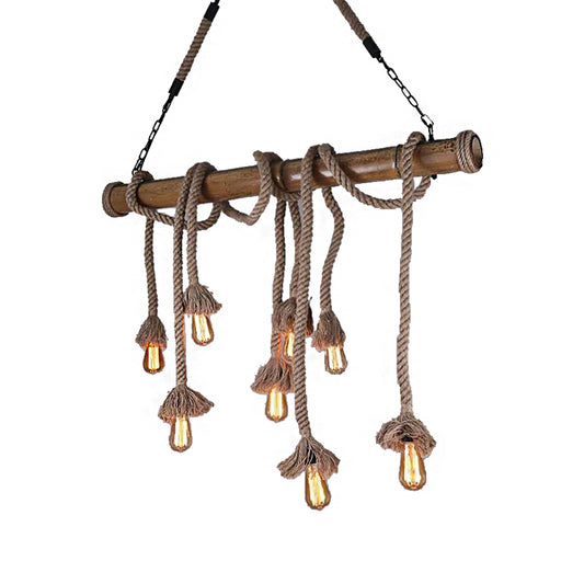 Rope Exposed Bulb Island Pendant Light Industrial 4/8 Light Dining Room Hanging Lamp in Beige Clearhalo 'Ceiling Lights' 'Island Lights' Lighting' 209914