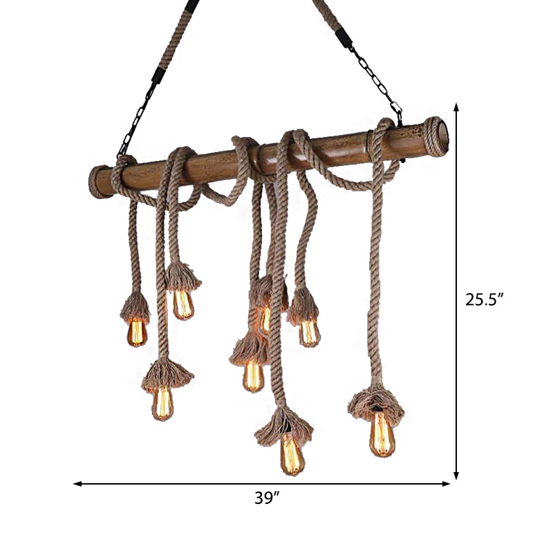 Rope Exposed Bulb Island Pendant Light Industrial 4/8 Light Dining Room Hanging Lamp in Beige Clearhalo 'Ceiling Lights' 'Island Lights' Lighting' 209915