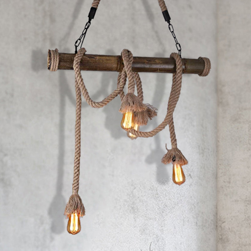 Rope Exposed Bulb Island Pendant Light Industrial 4/8 Light Dining Room Hanging Lamp in Beige Clearhalo 'Ceiling Lights' 'Island Lights' Lighting' 209916
