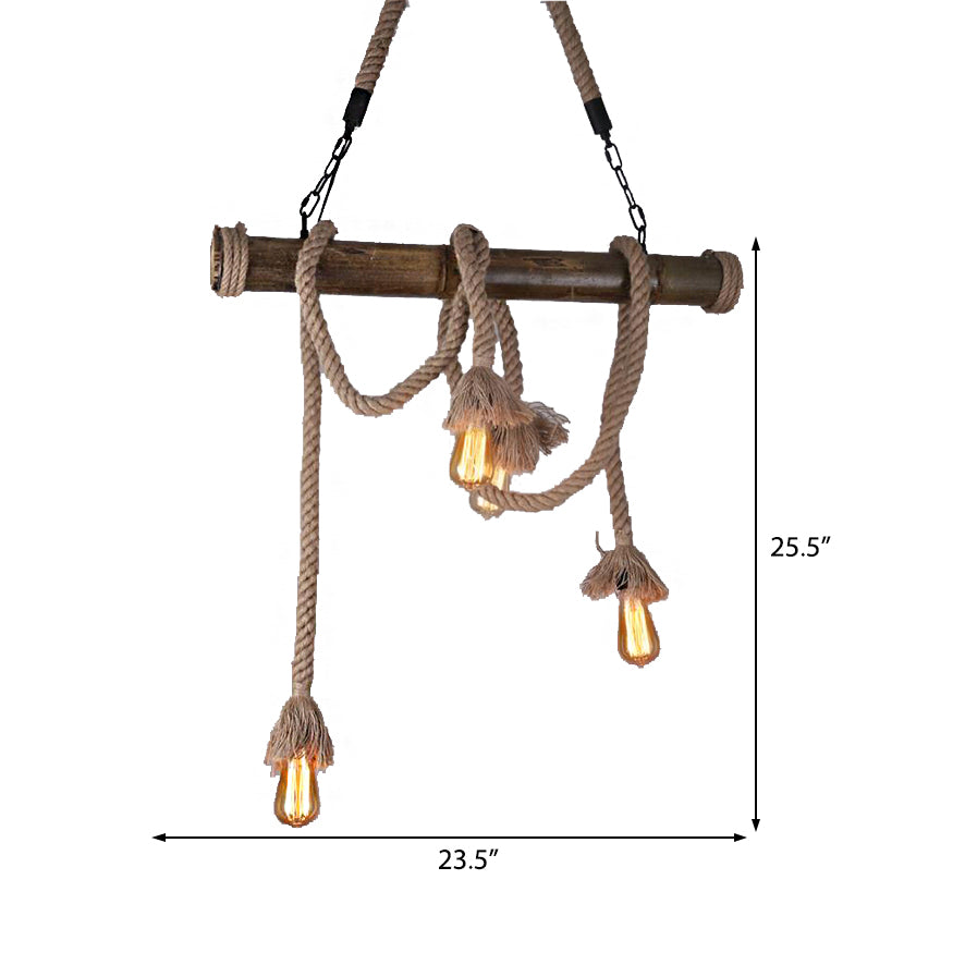 Rope Exposed Bulb Island Pendant Light Industrial 4/8 Light Dining Room Hanging Lamp in Beige Clearhalo 'Ceiling Lights' 'Island Lights' Lighting' 209919