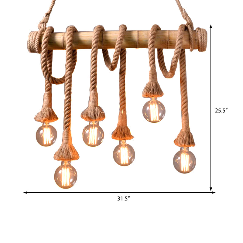 Exposed Bulb Kitchen Pendant Light Fixture Vintage Rope 4/6 Light Beige Hanging Lamp Kit Clearhalo 'Ceiling Lights' 'Island Lights' Lighting' 209932