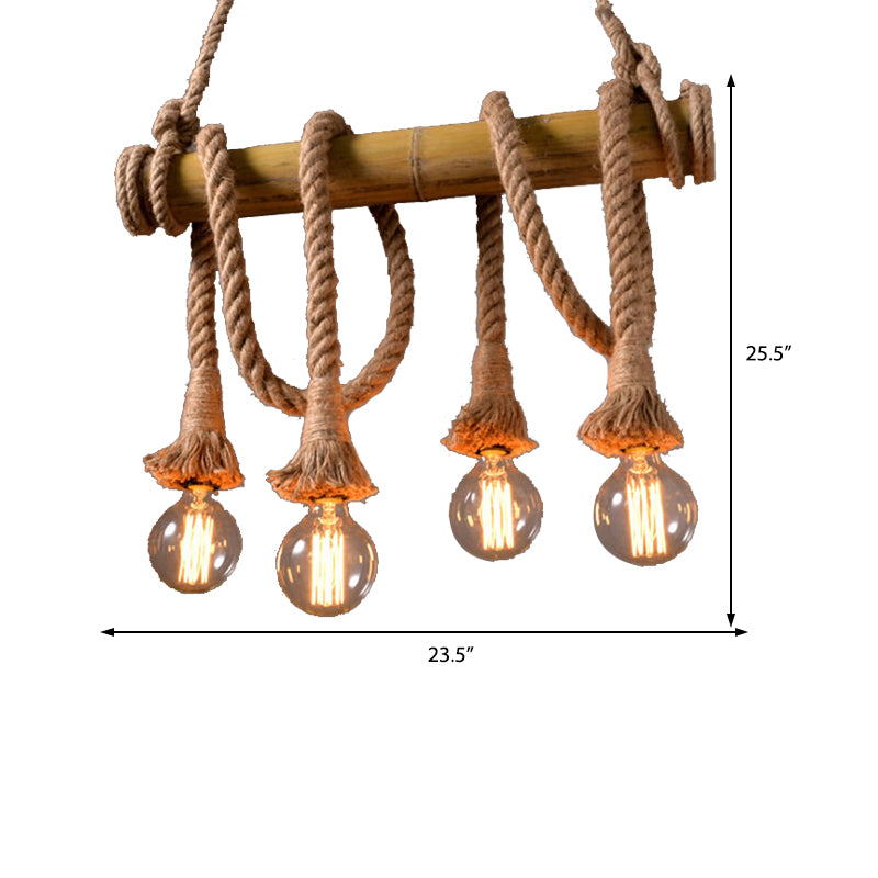 Exposed Bulb Kitchen Pendant Light Fixture Vintage Rope 4/6 Light Beige Hanging Lamp Kit Clearhalo 'Ceiling Lights' 'Island Lights' Lighting' 209936