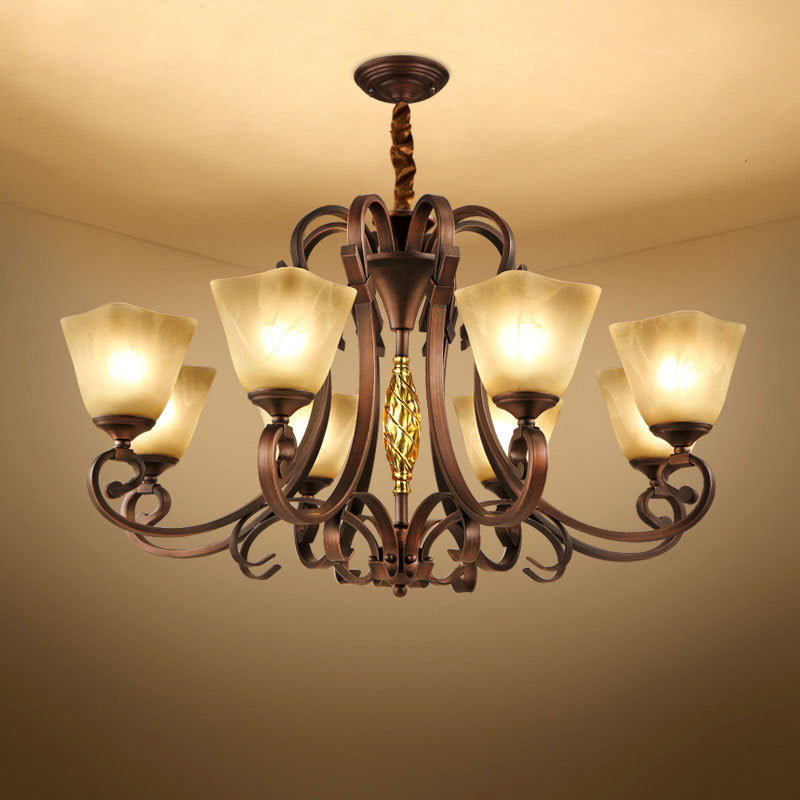 Bell Frosted Glass Chandelier Lighting Classic 5/6/8 Lights Living Room Pendant Lighting in Rust Clearhalo 'Ceiling Lights' 'Chandeliers' Lighting' options 209938