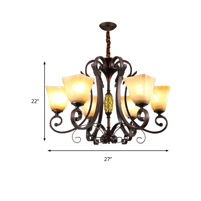 Bell Frosted Glass Chandelier Lighting Classic 5/6/8 Lights Living Room Pendant Lighting in Rust Clearhalo 'Ceiling Lights' 'Chandeliers' Lighting' options 209940
