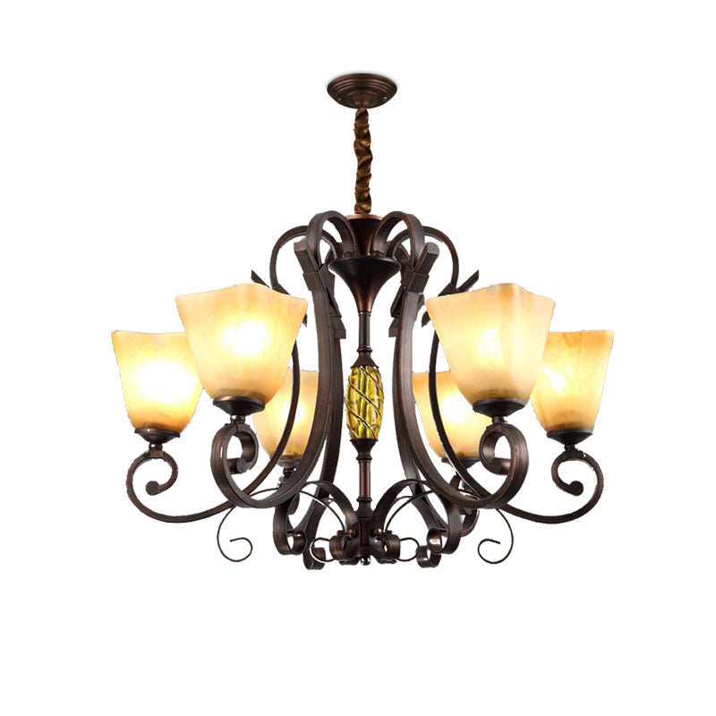 Bell Frosted Glass Chandelier Lighting Classic 5/6/8 Lights Living Room Pendant Lighting in Rust Clearhalo 'Ceiling Lights' 'Chandeliers' Lighting' options 209944
