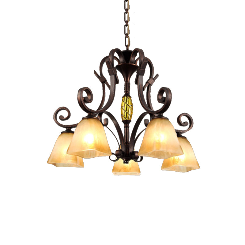 Bell Frosted Glass Chandelier Lighting Classic 5/6/8 Lights Living Room Pendant Lighting in Rust Clearhalo 'Ceiling Lights' 'Chandeliers' Lighting' options 209947