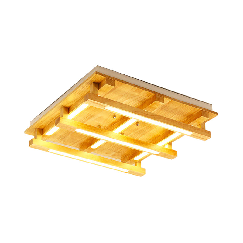 1/4/9 Lights Living Room Flush Mount with Square Wood Shade Modernist Brown Led Flush Ceiling Light in White/Warm Light Clearhalo 'Ceiling Lights' 'Close To Ceiling Lights' 'Close to ceiling' 'Flush mount' Lighting' 209961