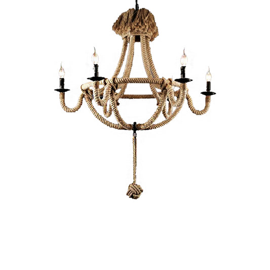 Candle Rope Light Chandelier Rustic Style 3/6 Lights Dining Room Pendant Lighting in Beige Clearhalo 'Ceiling Lights' 'Chandeliers' 'Industrial Chandeliers' 'Industrial' 'Middle Century Chandeliers' 'Tiffany' Lighting' 209991