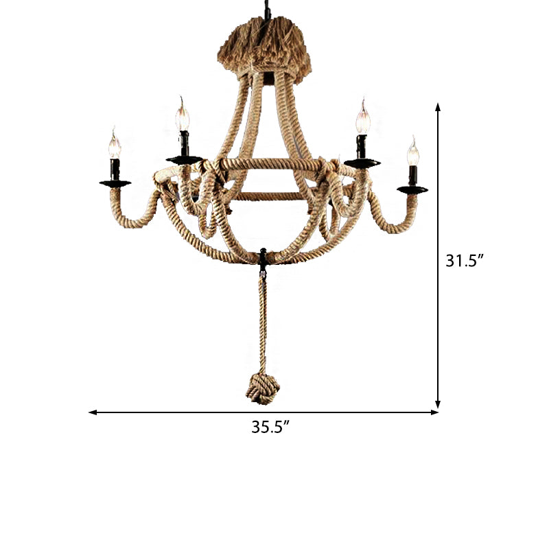 Candle Rope Light Chandelier Rustic Style 3/6 Lights Dining Room Pendant Lighting in Beige Clearhalo 'Ceiling Lights' 'Chandeliers' 'Industrial Chandeliers' 'Industrial' 'Middle Century Chandeliers' 'Tiffany' Lighting' 209992