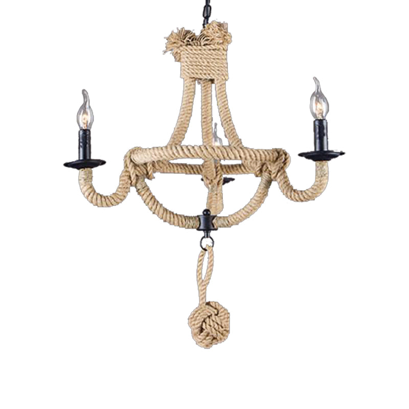 Candle Rope Light Chandelier Rustic Style 3/6 Lights Dining Room Pendant Lighting in Beige Clearhalo 'Ceiling Lights' 'Chandeliers' 'Industrial Chandeliers' 'Industrial' 'Middle Century Chandeliers' 'Tiffany' Lighting' 209995