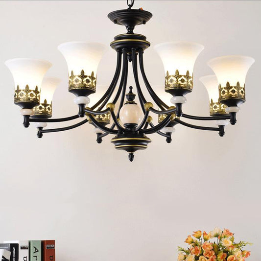 Bronze Bell Chandelier Lamp Traditional Frosted Glass 3/5/6 Lights Living Room Hanging Light 8 Bronze Clearhalo 'Ceiling Lights' 'Chandeliers' 'Glass shade' 'Glass' 'Pendant Lights' Lighting' 210101