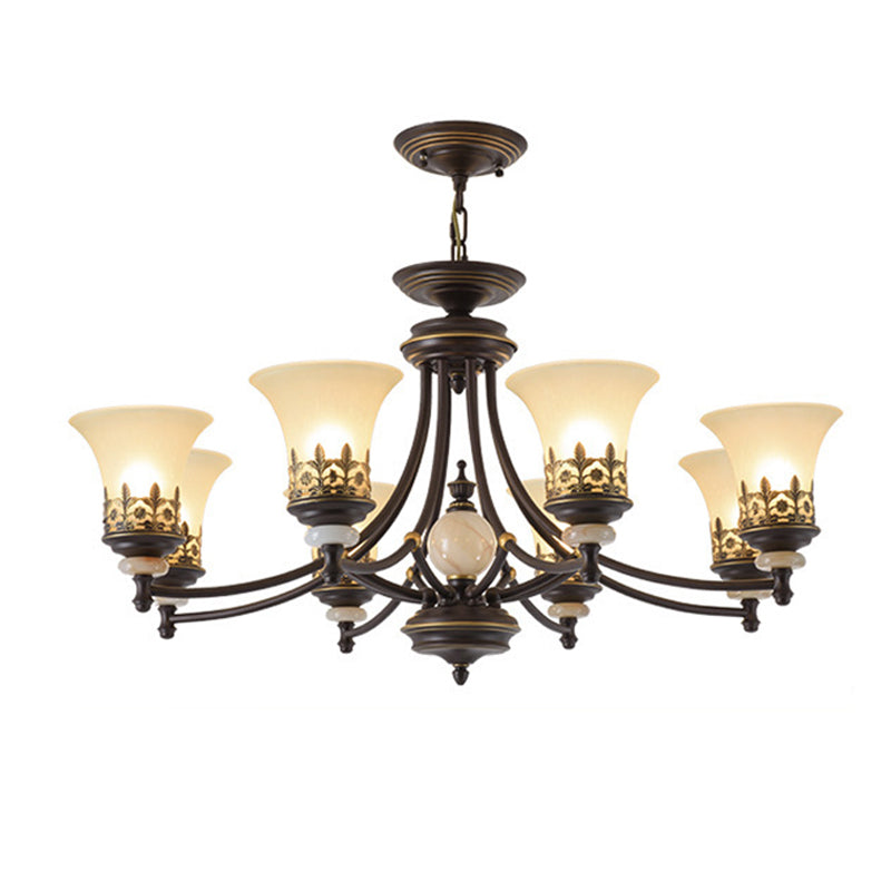 Bronze Bell Chandelier Lamp Traditional Frosted Glass 3/5/6 Lights Living Room Hanging Light Clearhalo 'Ceiling Lights' 'Chandeliers' 'Glass shade' 'Glass' 'Pendant Lights' Lighting' 210102