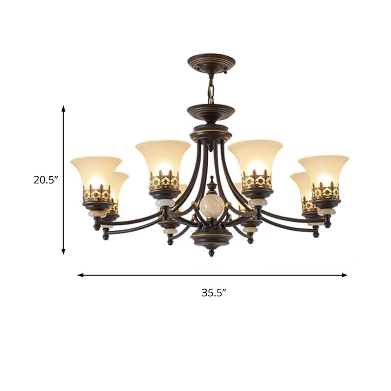 Bronze Bell Chandelier Lamp Traditional Frosted Glass 3/5/6 Lights Living Room Hanging Light Clearhalo 'Ceiling Lights' 'Chandeliers' 'Glass shade' 'Glass' 'Pendant Lights' Lighting' 210103