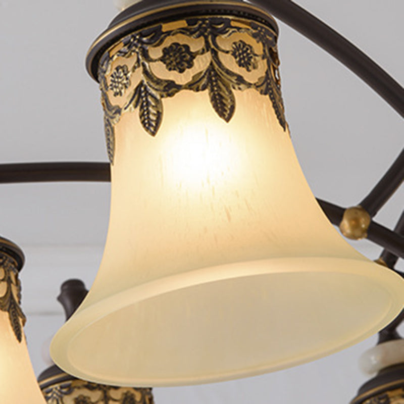 Bronze Bell Chandelier Lamp Traditional Frosted Glass 3/5/6 Lights Living Room Hanging Light Clearhalo 'Ceiling Lights' 'Chandeliers' 'Glass shade' 'Glass' 'Pendant Lights' Lighting' 210105