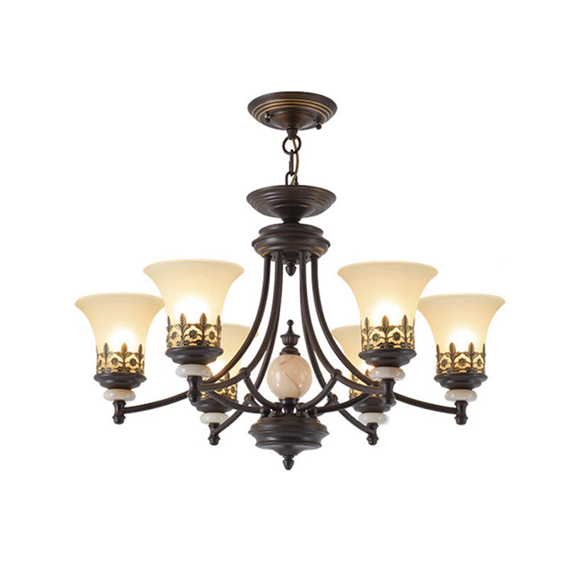 Bronze Bell Chandelier Lamp Traditional Frosted Glass 3/5/6 Lights Living Room Hanging Light Clearhalo 'Ceiling Lights' 'Chandeliers' 'Glass shade' 'Glass' 'Pendant Lights' Lighting' 210108