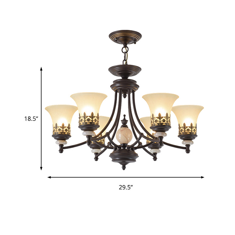 Bronze Bell Chandelier Lamp Traditional Frosted Glass 3/5/6 Lights Living Room Hanging Light Clearhalo 'Ceiling Lights' 'Chandeliers' 'Glass shade' 'Glass' 'Pendant Lights' Lighting' 210109