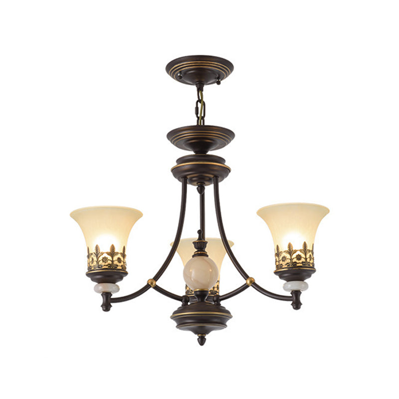 Bronze Bell Chandelier Lamp Traditional Frosted Glass 3/5/6 Lights Living Room Hanging Light Clearhalo 'Ceiling Lights' 'Chandeliers' 'Glass shade' 'Glass' 'Pendant Lights' Lighting' 210111