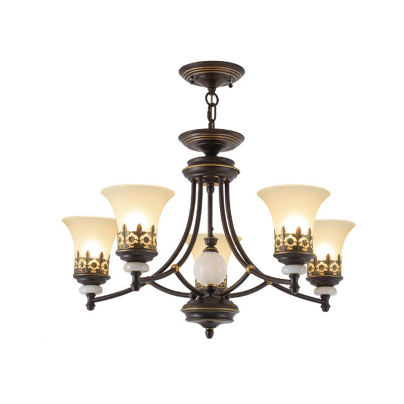 Bronze Bell Chandelier Lamp Traditional Frosted Glass 3/5/6 Lights Living Room Hanging Light Clearhalo 'Ceiling Lights' 'Chandeliers' 'Glass shade' 'Glass' 'Pendant Lights' Lighting' 210114
