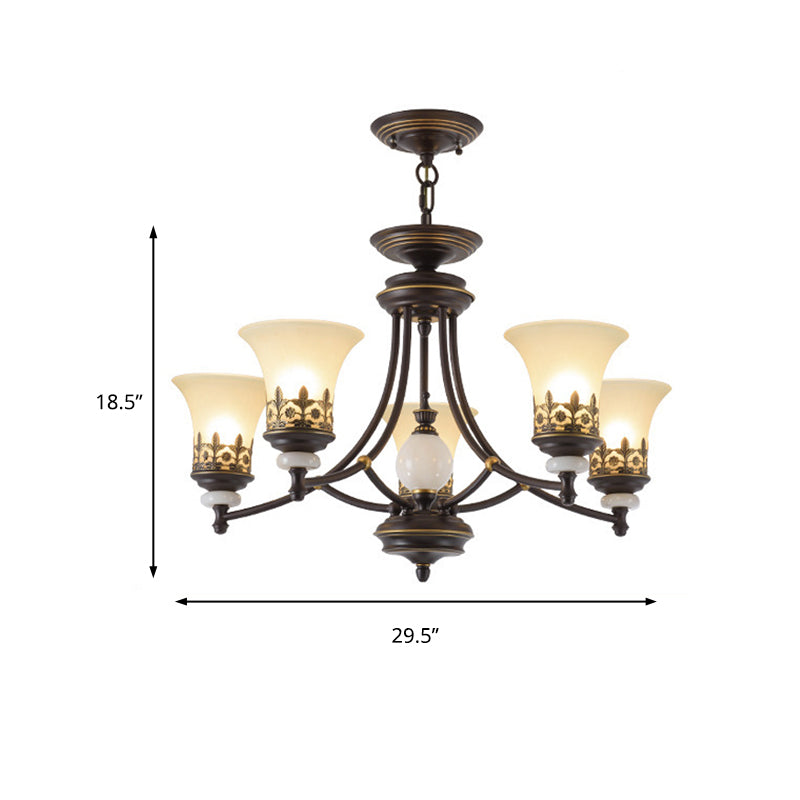 Bronze Bell Chandelier Lamp Traditional Frosted Glass 3/5/6 Lights Living Room Hanging Light Clearhalo 'Ceiling Lights' 'Chandeliers' 'Glass shade' 'Glass' 'Pendant Lights' Lighting' 210115