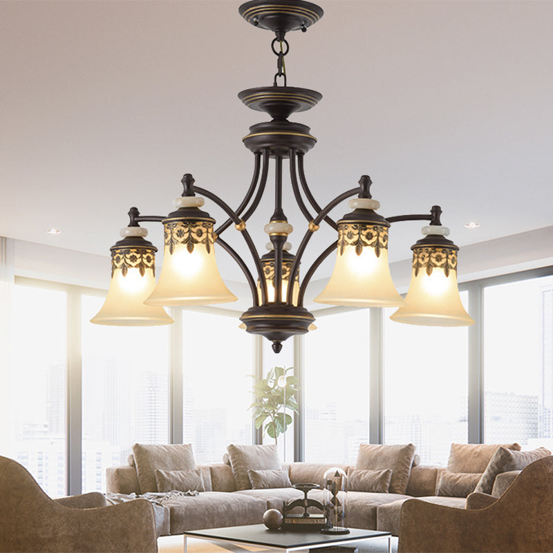 Deep Tan Bell Pendant Lighting Traditional Frosted Glass 3/5/6 Lights Living Room Chandelier 5 Deep Tan Clearhalo 'Ceiling Lights' 'Chandeliers' Lighting' options 210139_68df1da5-21d9-4cc7-bd29-b5e08c1fc196