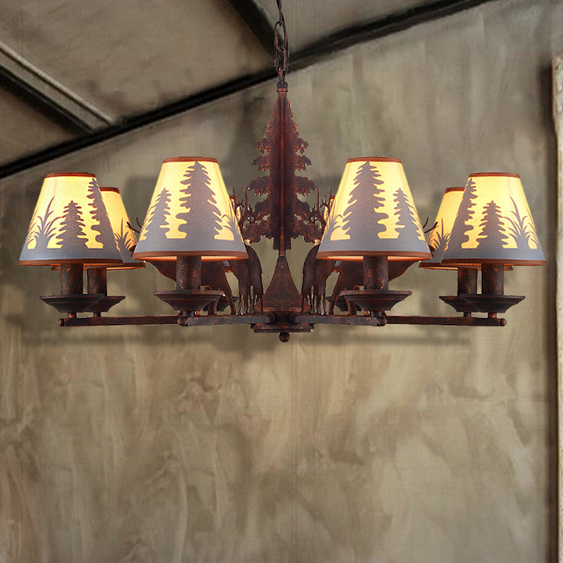 Cone Metal and Fabric Chandelier Lighting Industrial 3/5/8 Light Dining Room Pendant Lighting in Rust Clearhalo 'Cast Iron' 'Ceiling Lights' 'Chandeliers' 'Industrial Chandeliers' 'Industrial' 'Metal' 'Middle Century Chandeliers' 'Rustic Chandeliers' 'Tiffany' Lighting' 210158