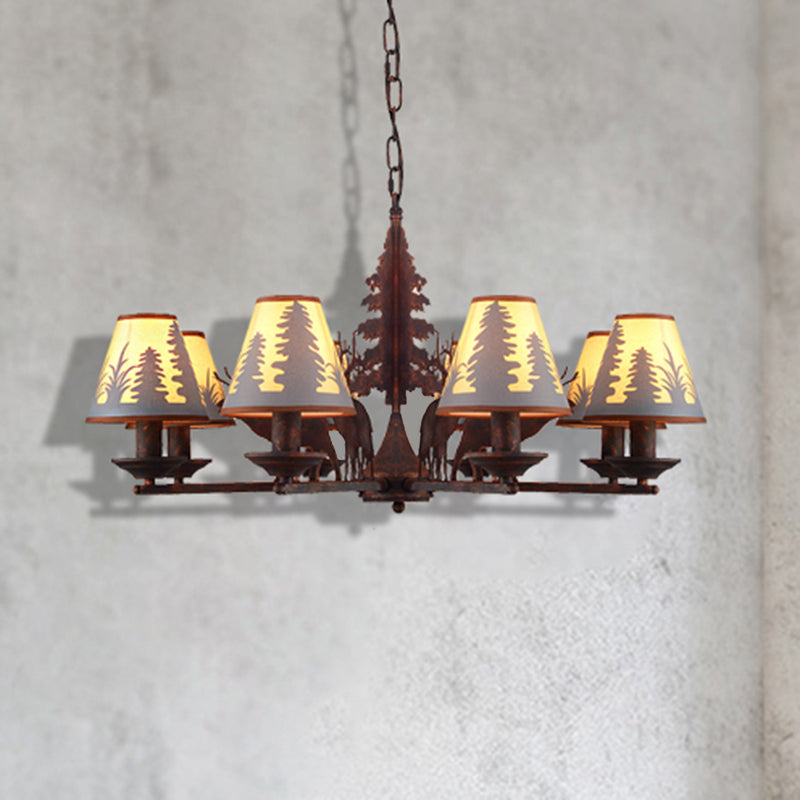 Cone Metal and Fabric Chandelier Lighting Industrial 3/5/8 Light Dining Room Pendant Lighting in Rust 8 Rust Clearhalo 'Cast Iron' 'Ceiling Lights' 'Chandeliers' 'Industrial Chandeliers' 'Industrial' 'Metal' 'Middle Century Chandeliers' 'Rustic Chandeliers' 'Tiffany' Lighting' 210159