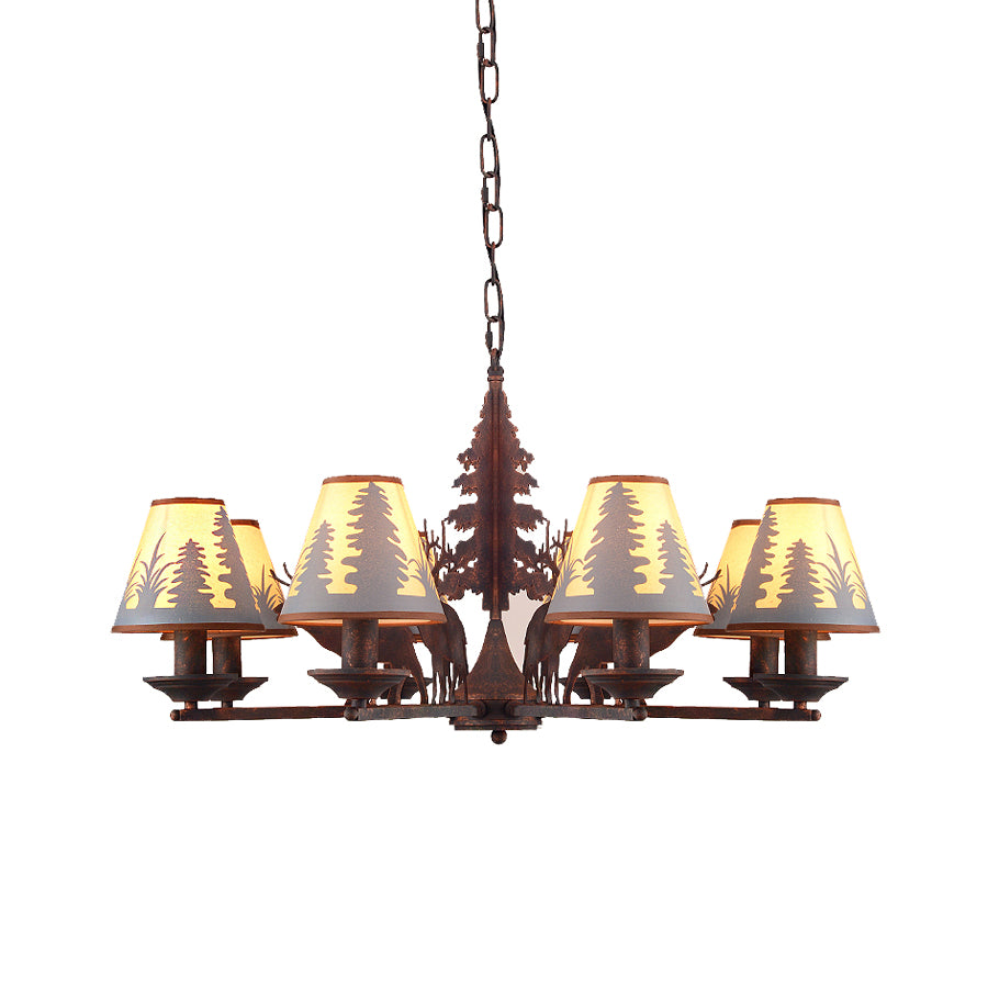 Cone Metal and Fabric Chandelier Lighting Industrial 3/5/8 Light Dining Room Pendant Lighting in Rust Clearhalo 'Cast Iron' 'Ceiling Lights' 'Chandeliers' 'Industrial Chandeliers' 'Industrial' 'Metal' 'Middle Century Chandeliers' 'Rustic Chandeliers' 'Tiffany' Lighting' 210160